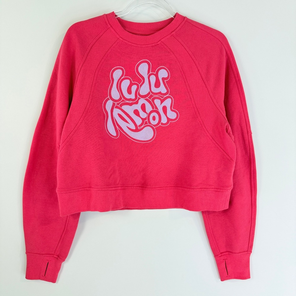 Lululemon Scuba Oversized Pullover Womens XS/S Pink Embroidered Sweatshirt